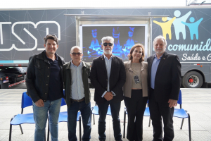 Abertura do USP na Comunidade.   Leandro Meirinho, Secretário de Cultura de Lorena; Humberto Ballerini, Vice-Prefeito da Cidade; Prof. Dr. Silvio Silverio da Silva, Diretor da EEL; Profa. Dra. Teresa Cristina Brazil de Paiva, Presidente da Comissão de Cultura e Extensão e o Prof. Dr. Durval Rodrigues Junior, Vice-Diretor da EEL