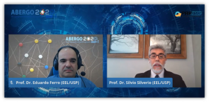O coordenador da ABERGO, Prof. Eduardo Ferro e Prof. Silvio Silverio, Diretor da EEL. Imagem: captura de tela. 