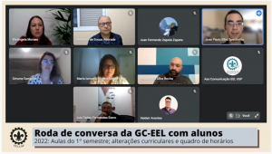Coordenação bate papo com alunos da EEL. Foto: Reprodução.